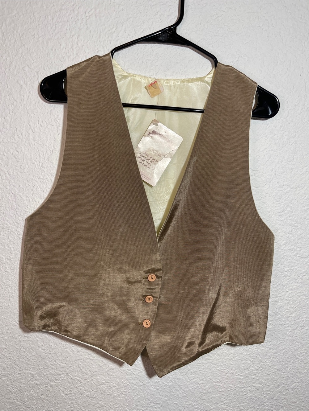 Women’s Brown Satin Vest – Classic V-Neck Button Front M